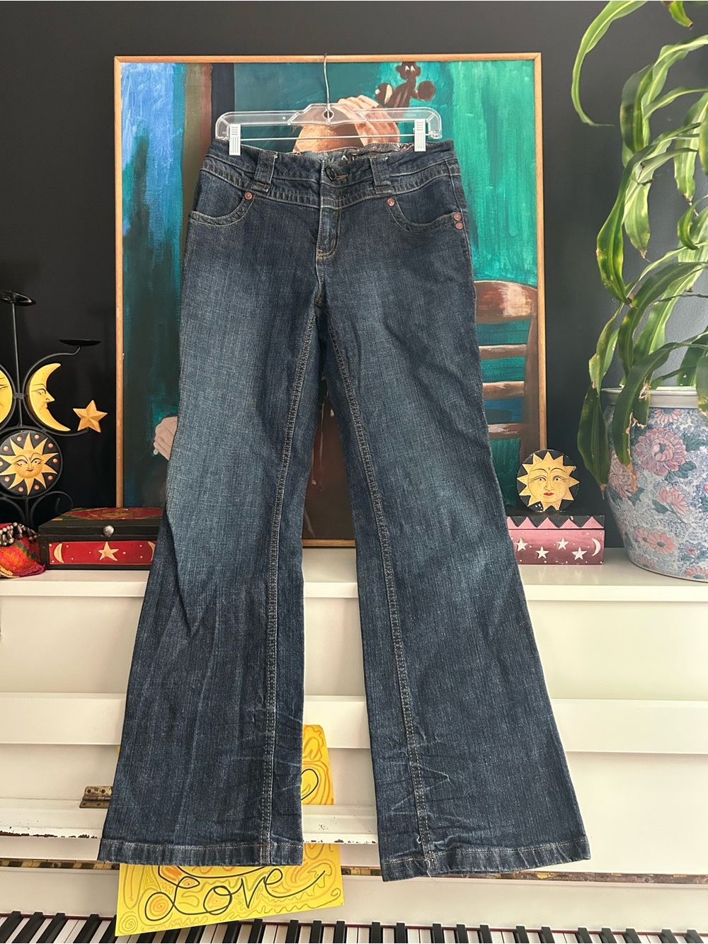 Manager Y2K Low Rise Flare Jeans Size 10 Dark Wash Stretch Denim